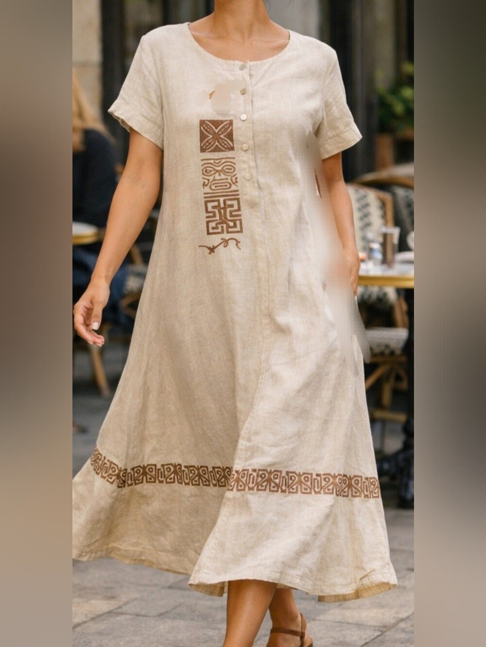 Blue Cactus 100% Linen Cream/Sand Maxi Dress Western/Boho XL - Picture 5 of 12